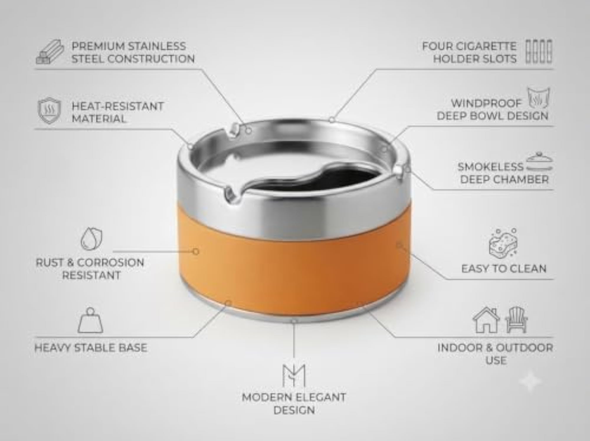 Cigarette Ashtray Stainless Steel Tabletop Smoking Tray